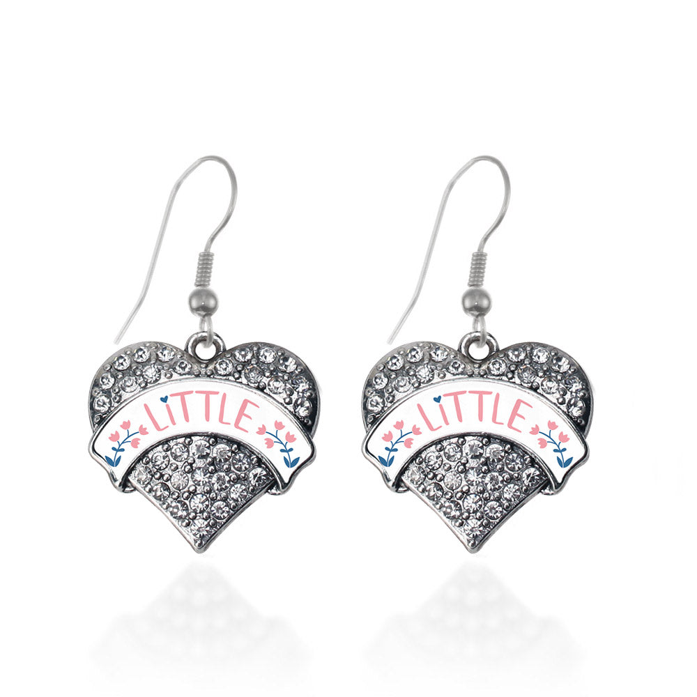 Silver Rose and Navy Blue Little Pave Heart Charm Dangle Earrings