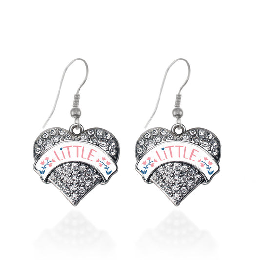 Silver Rose and Navy Blue Little Pave Heart Charm Dangle Earrings