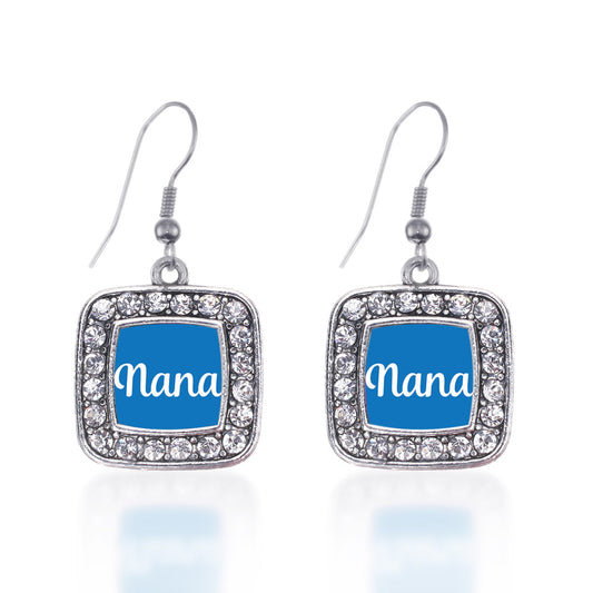 Silver Blue Nana Square Charm Dangle Earrings