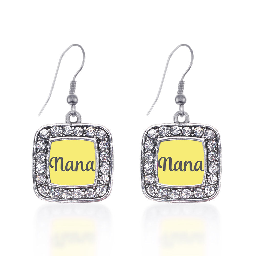 Silver Yellow Nana Square Charm Dangle Earrings