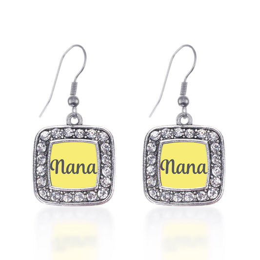 Silver Yellow Nana Square Charm Dangle Earrings