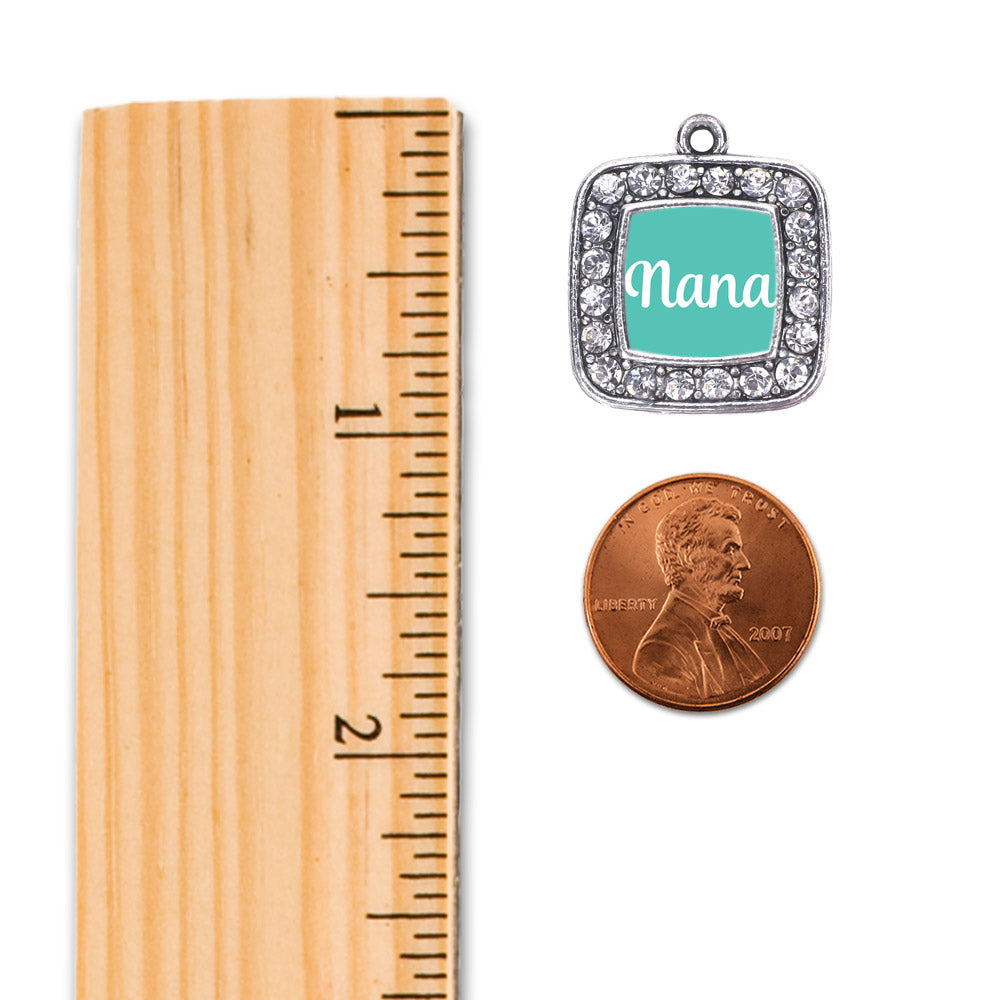 Silver Teal Nana Square Charm Dangle Earrings