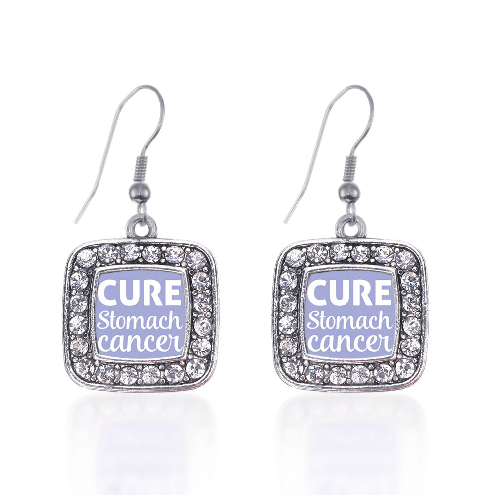 Silver Cure Stomach Cancer Square Charm Dangle Earrings