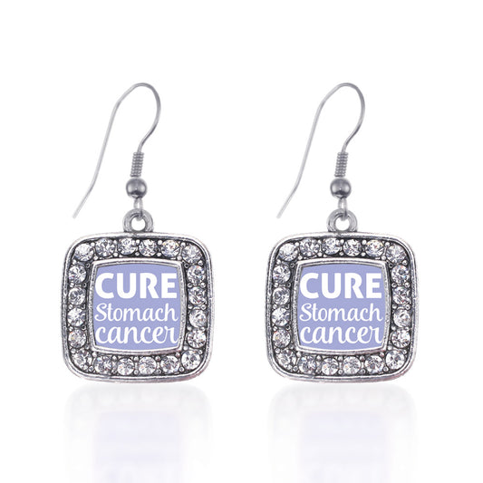 Silver Cure Stomach Cancer Square Charm Dangle Earrings