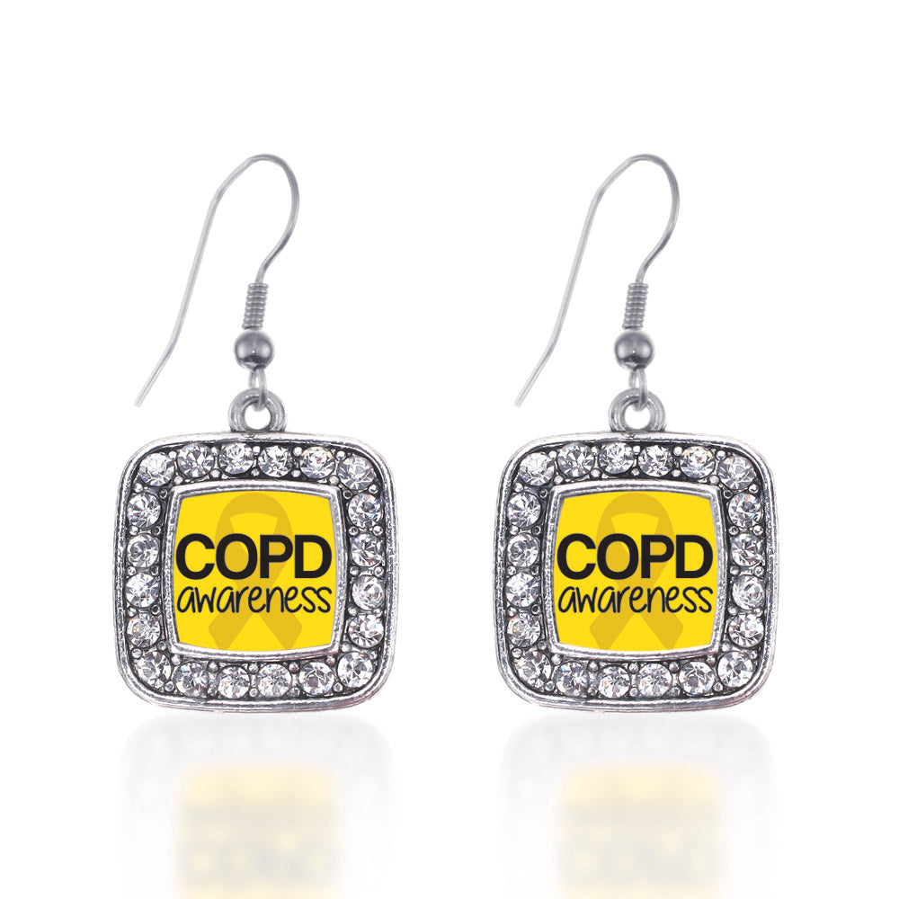 Silver COPD Awareness Square Charm Dangle Earrings