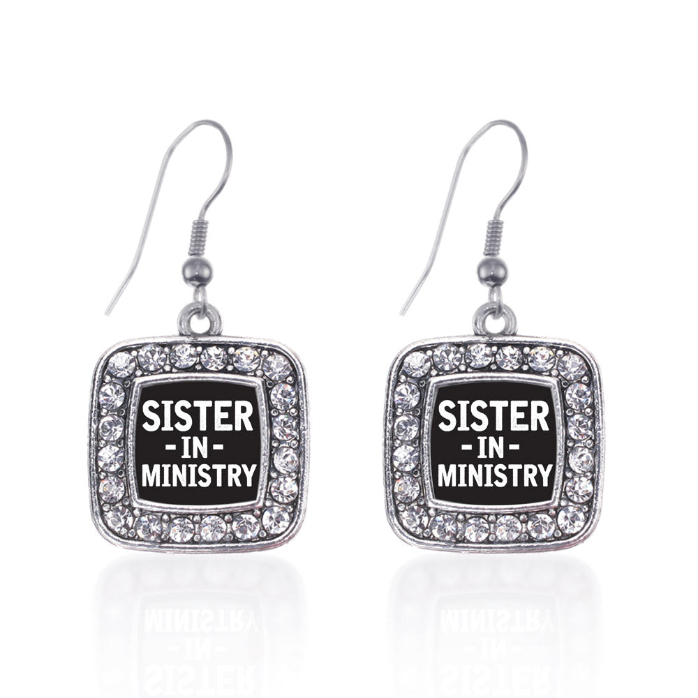 Silver Sister in Ministry Square Charm Dangle Earrings