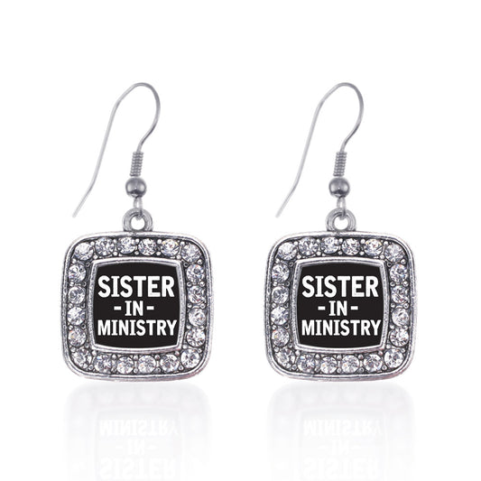 Silver Sister in Ministry Square Charm Dangle Earrings