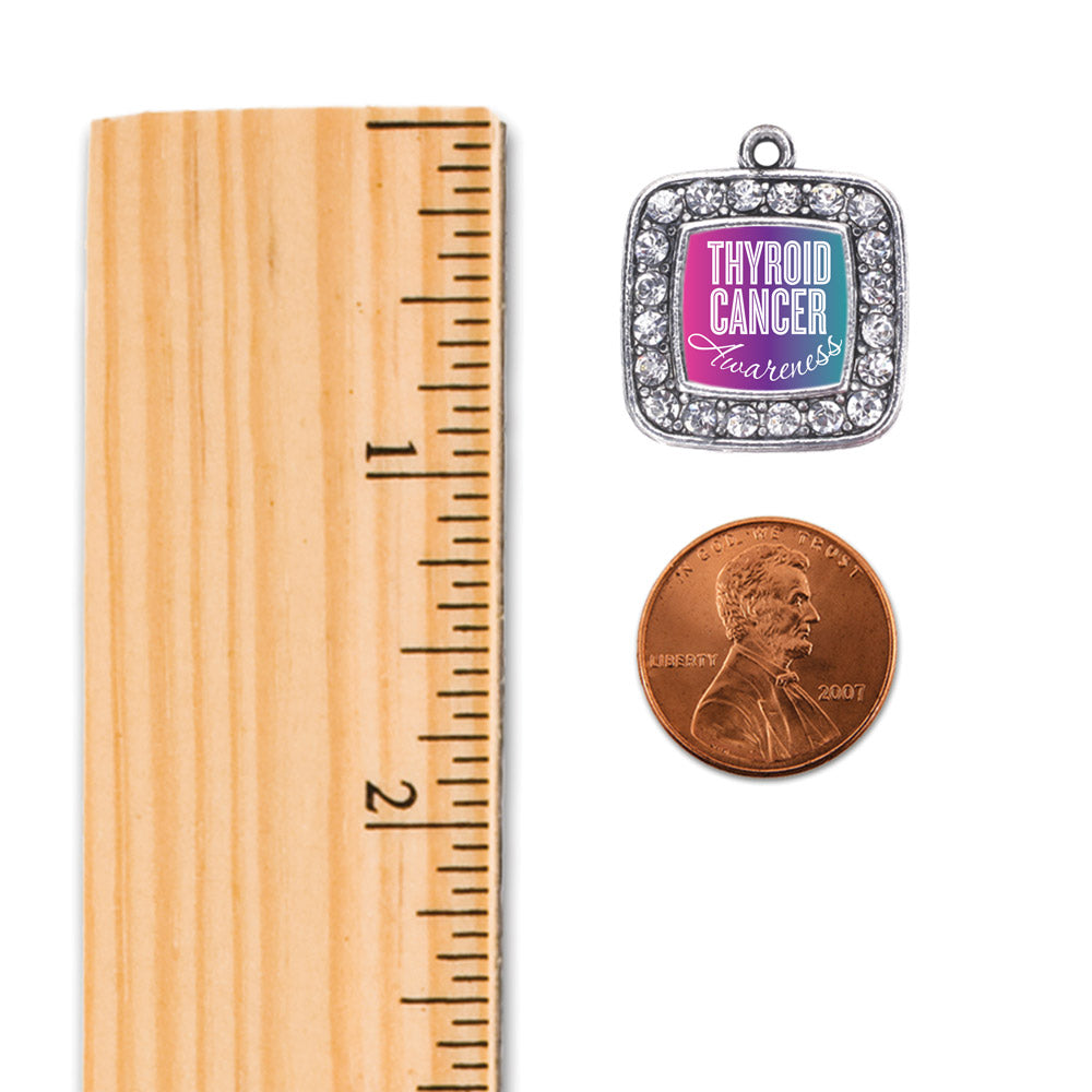 Silver Thyroid Cancer Awareness Square Charm Dangle Earrings