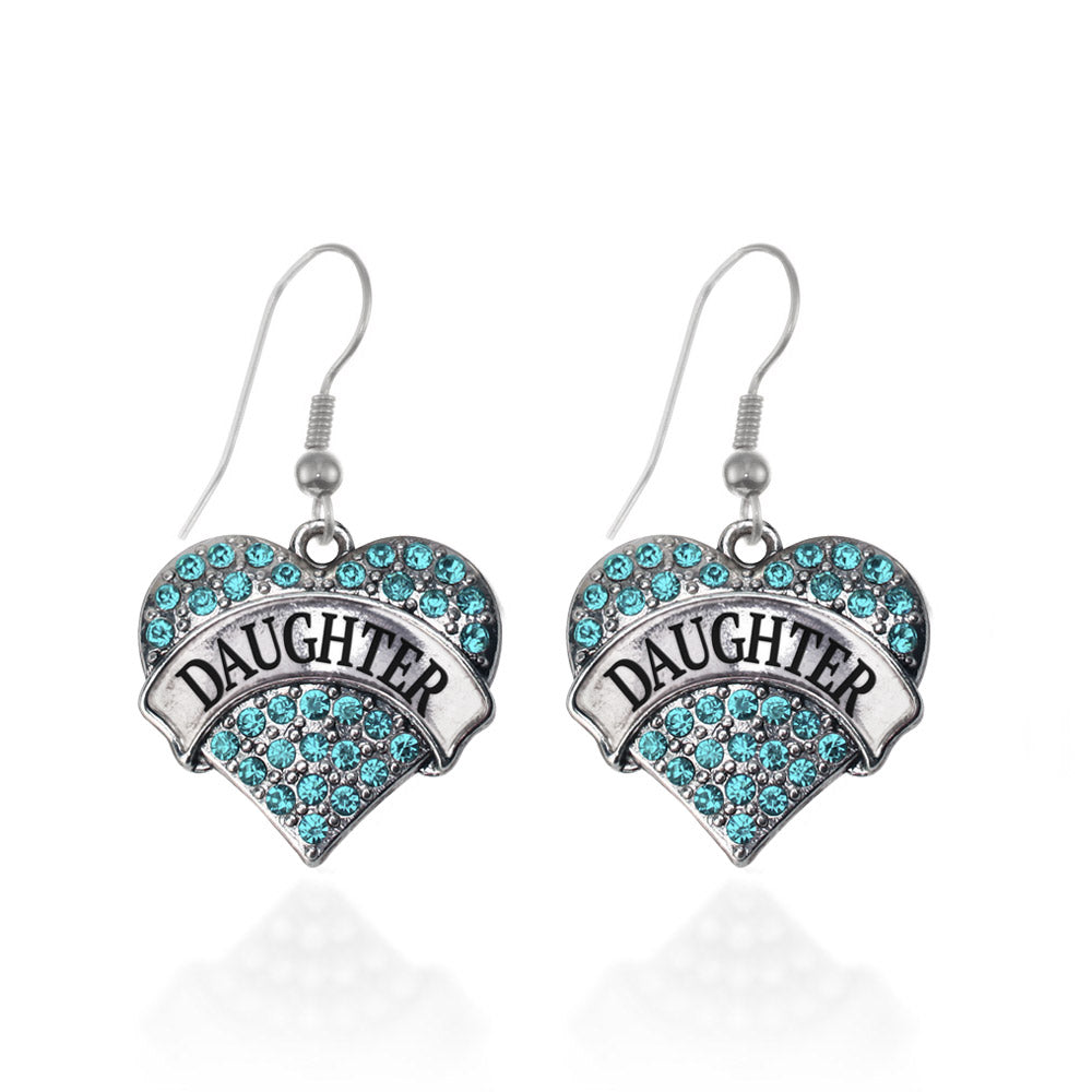 Silver Daughter Aqua Aqua Pave Heart Charm Dangle Earrings