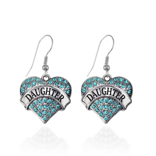 Silver Daughter Aqua Aqua Pave Heart Charm Dangle Earrings