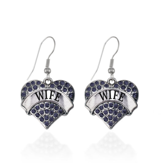 Silver Wife Navy Blue Blue Pave Heart Charm Dangle Earrings