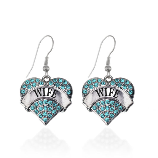Silver Wife Aqua Aqua Pave Heart Charm Dangle Earrings