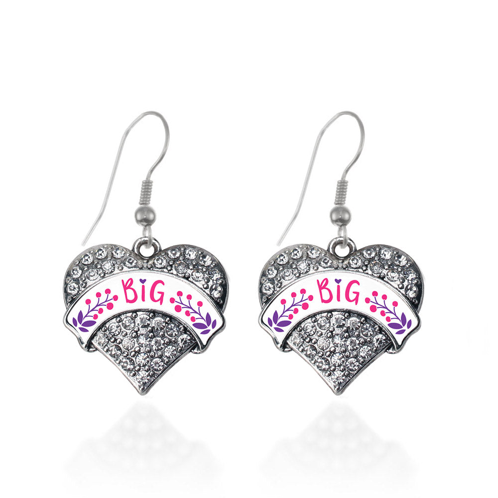 Silver Fuchsia and Royal Purple Big Pave Heart Charm Dangle Earrings