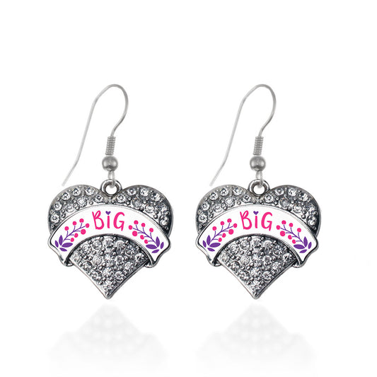 Silver Fuchsia and Royal Purple Big Pave Heart Charm Dangle Earrings
