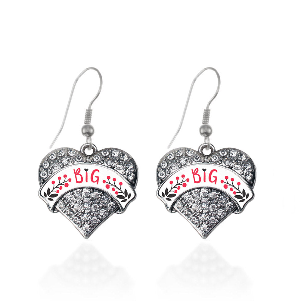 Silver Cardinal Red and Black Big Pave Heart Charm Dangle Earrings