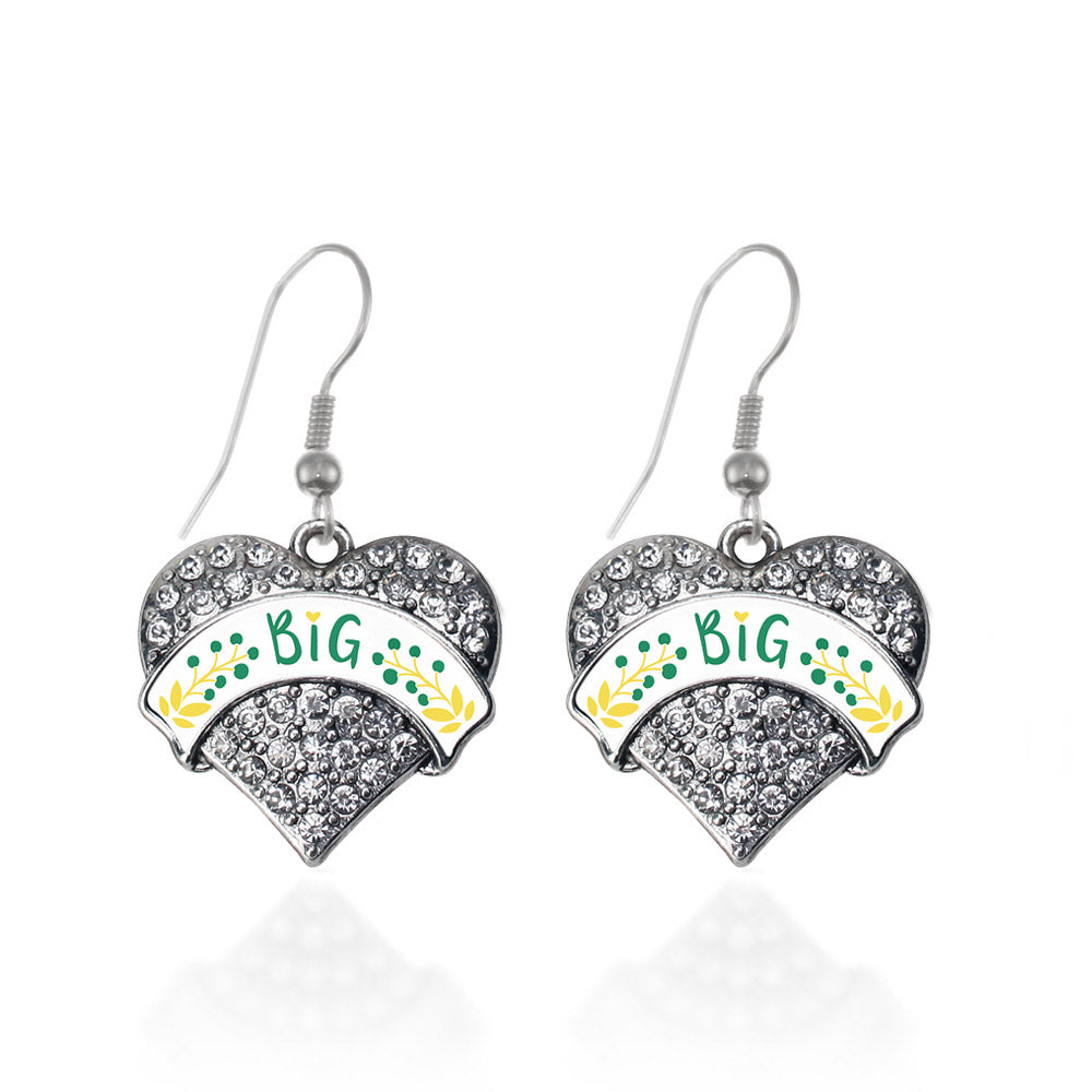 Silver Emerald Green and Canary Yellow Big Pave Heart Charm Dangle Earrings
