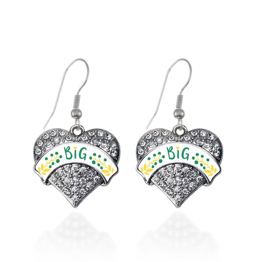 Silver Emerald Green and Canary Yellow Big Pave Heart Charm Dangle Earrings