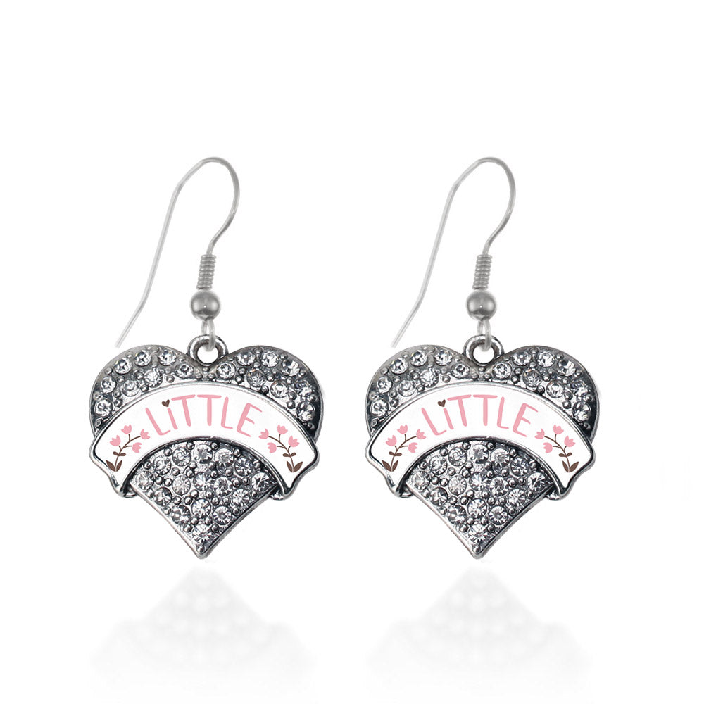 Silver Rose and Brown Little Pave Heart Charm Dangle Earrings
