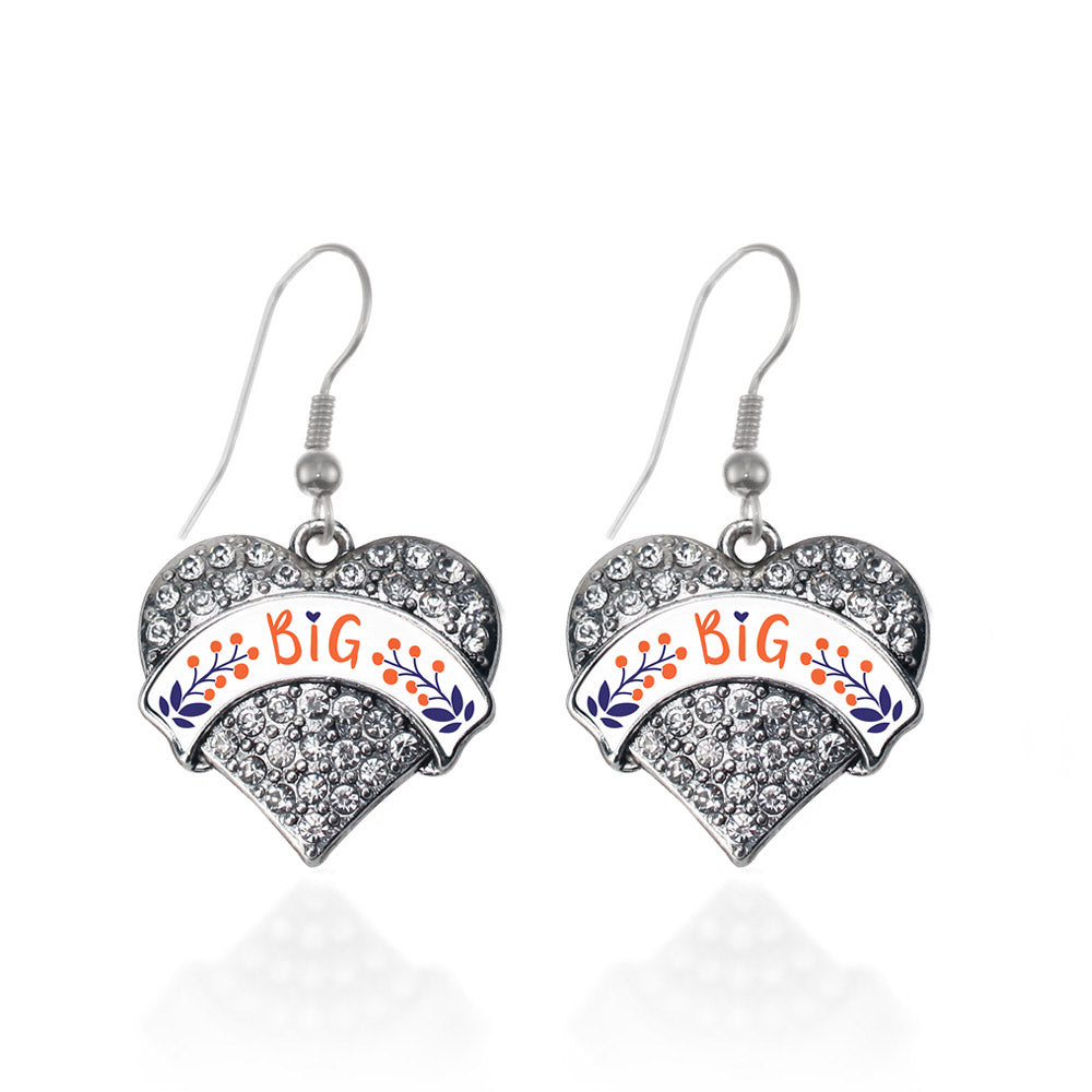 Silver Orange and Navy Blue Big Pave Heart Charm Dangle Earrings