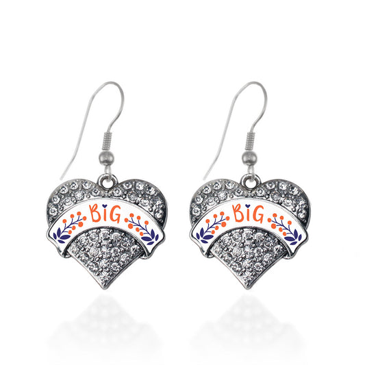 Silver Orange and Navy Blue Big Pave Heart Charm Dangle Earrings