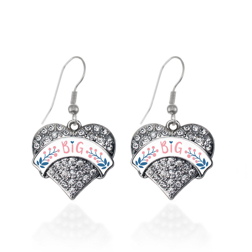 Silver Rose and Navy Blue Big Pave Heart Charm Dangle Earrings