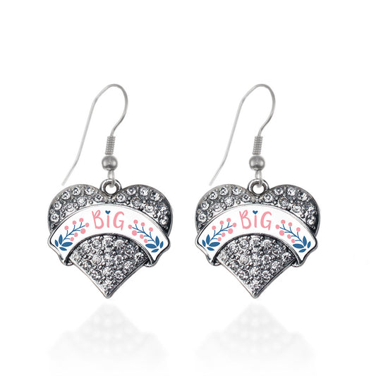 Silver Rose and Navy Blue Big Pave Heart Charm Dangle Earrings