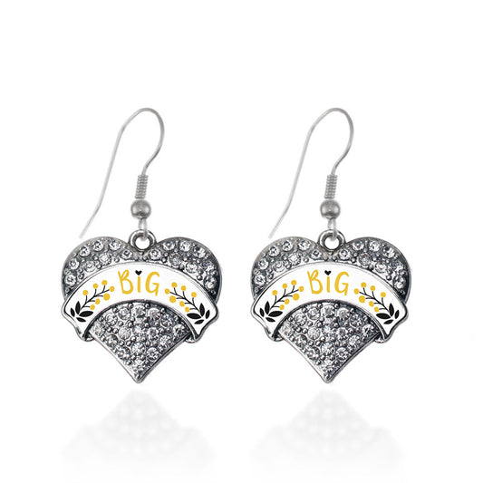 Silver Canary Yellow and Black Big Pave Heart Charm Dangle Earrings