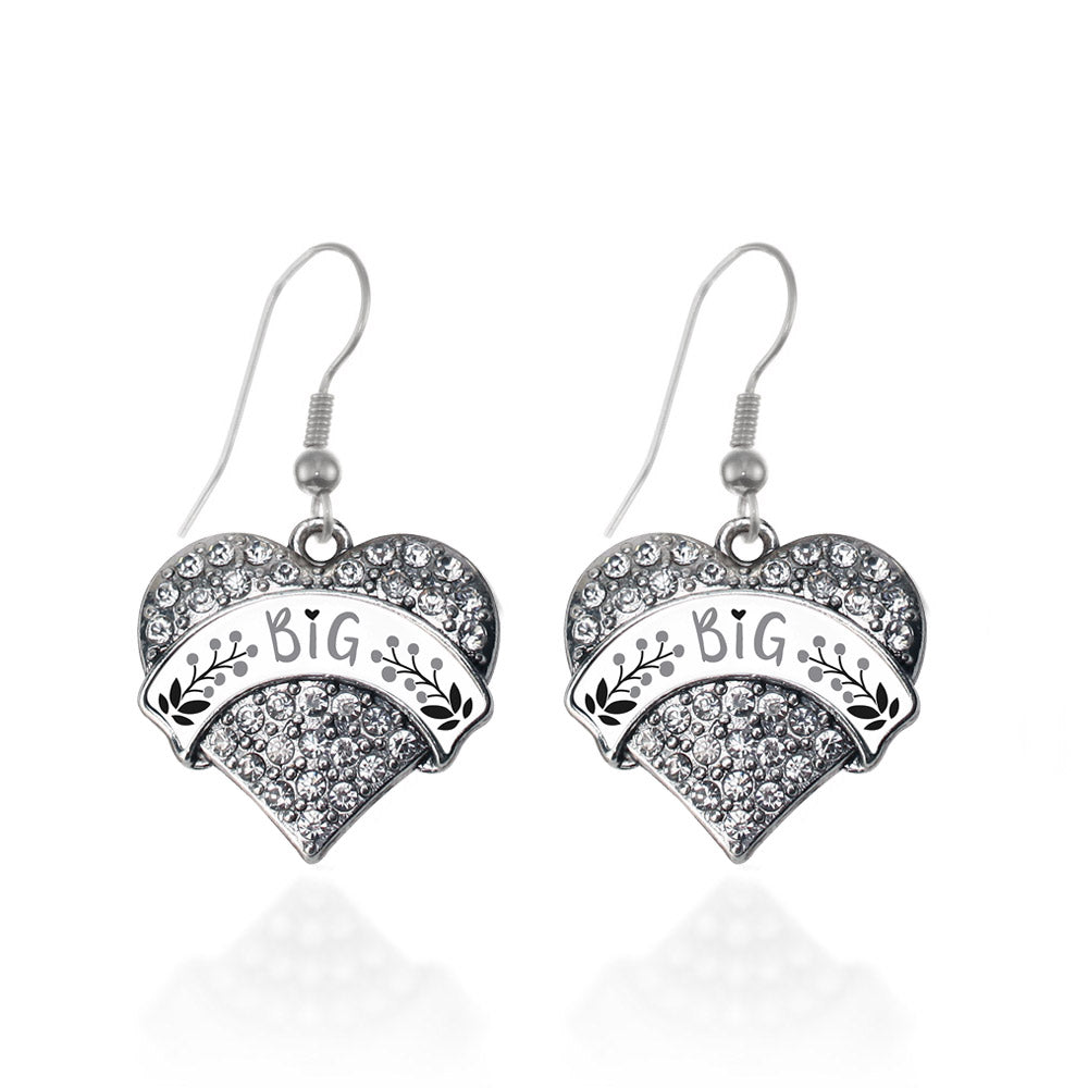 Silver Gray and Black Big Pave Heart Charm Dangle Earrings