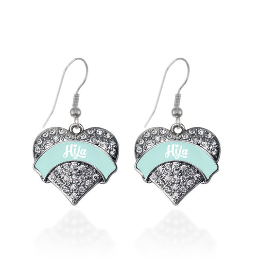 Silver Mint Hija Pave Heart Charm Dangle Earrings