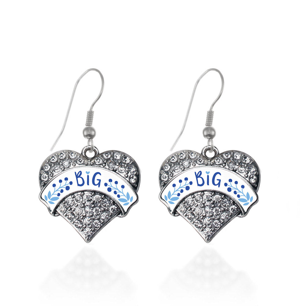 Silver Sea Blue and Sky Blue Big Pave Heart Charm Dangle Earrings