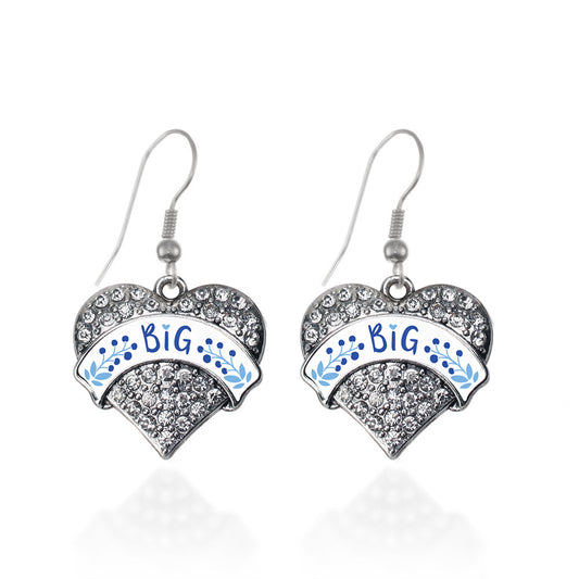 Silver Sea Blue and Sky Blue Big Pave Heart Charm Dangle Earrings