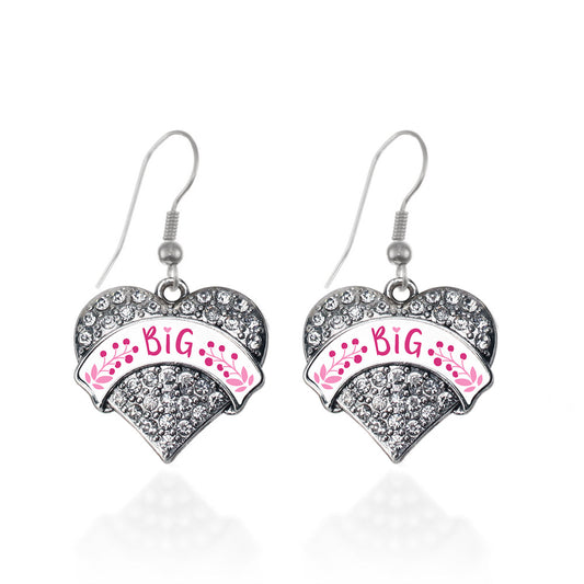 Silver Fuchsia and Rose Big Pave Heart Charm Dangle Earrings
