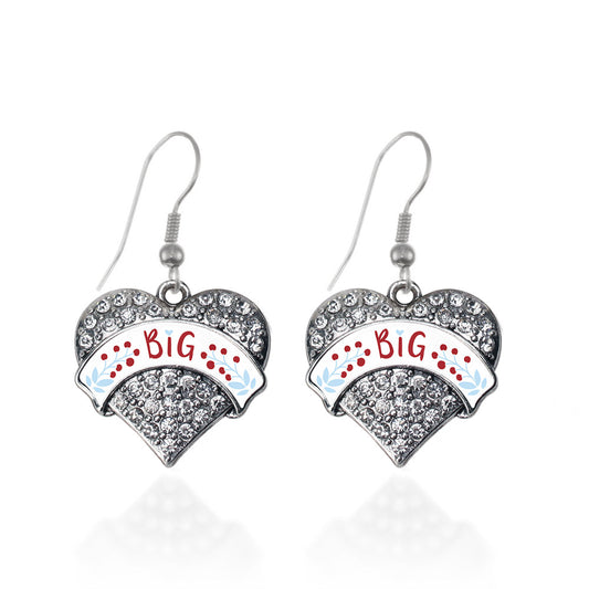 Silver Wine Red and Blue Big Pave Heart Charm Dangle Earrings