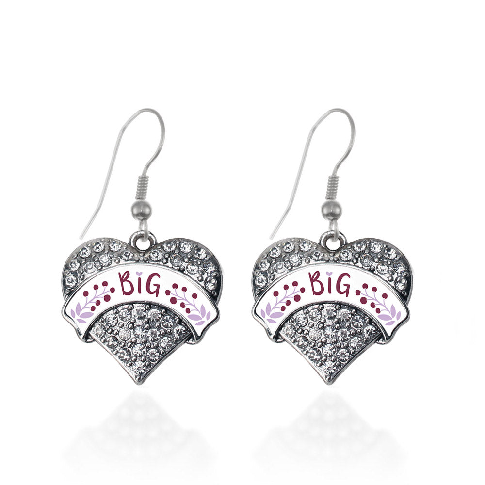 Silver Maroon and Lavender Big Pave Heart Charm Dangle Earrings