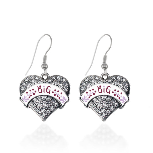 Silver Maroon and Lavender Big Pave Heart Charm Dangle Earrings