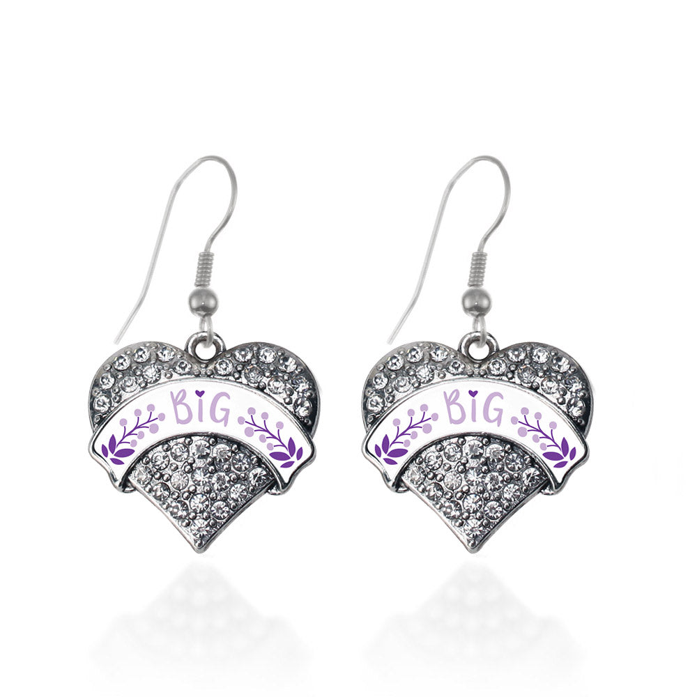 Silver Lavender and Royal Purple Big Pave Heart Charm Dangle Earrings
