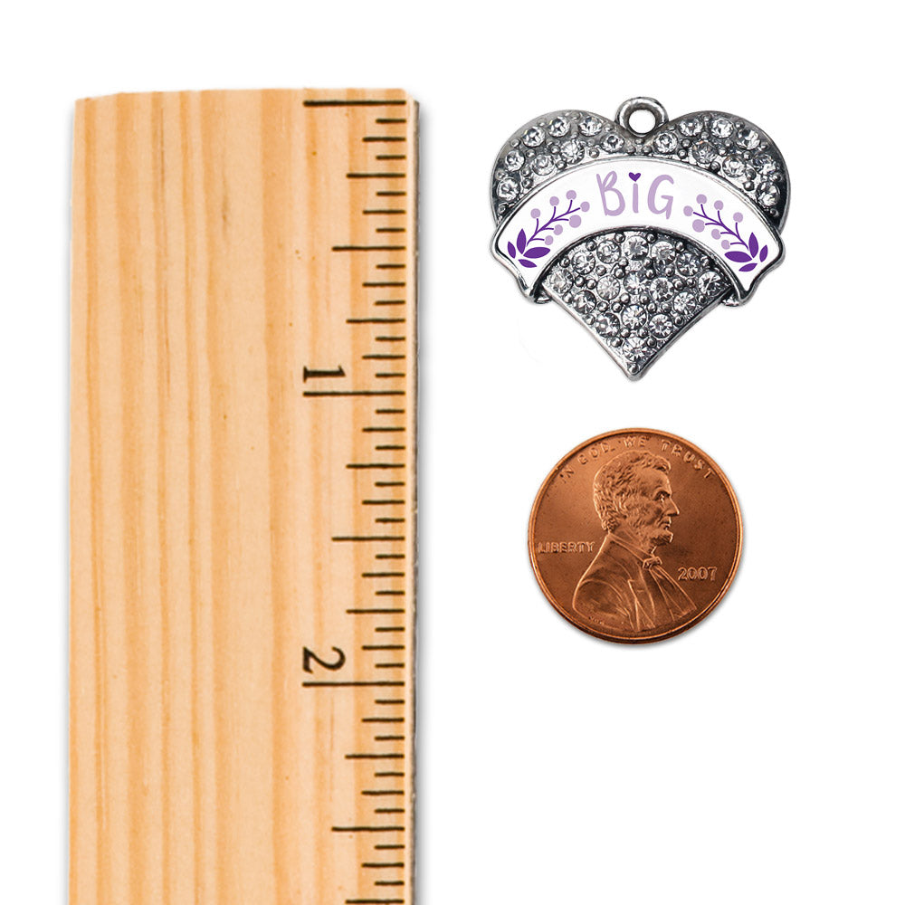 Silver Lavender and Royal Purple Big Pave Heart Charm Dangle Earrings