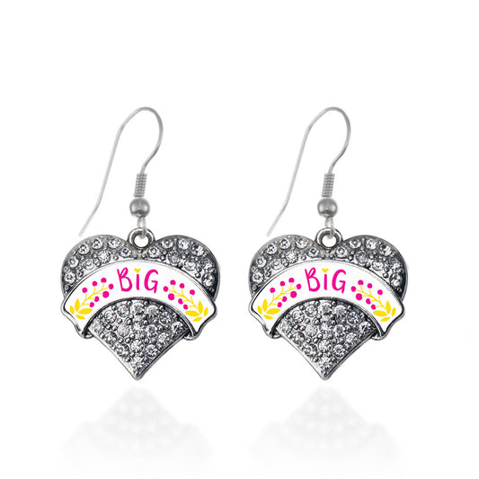 Silver Fuchsia and Yellow Big Pave Heart Charm Dangle Earrings