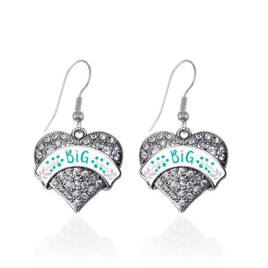 Silver Teal and Gray Big Pave Heart Charm Dangle Earrings
