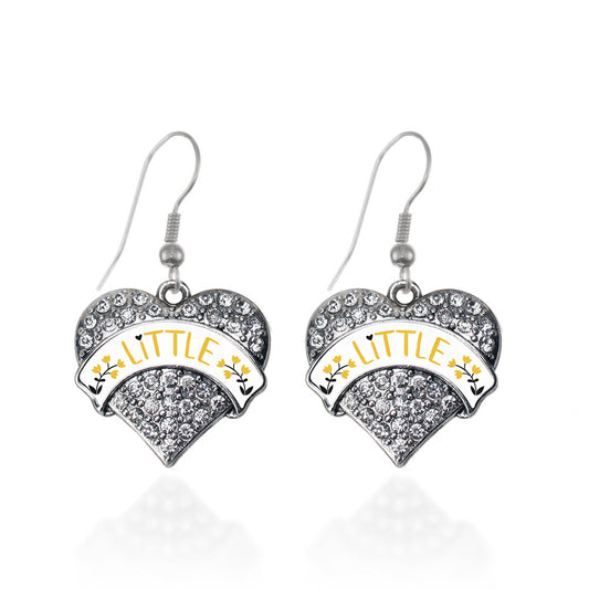 Silver Canary Yellow and Black Little Pave Heart Charm Dangle Earrings