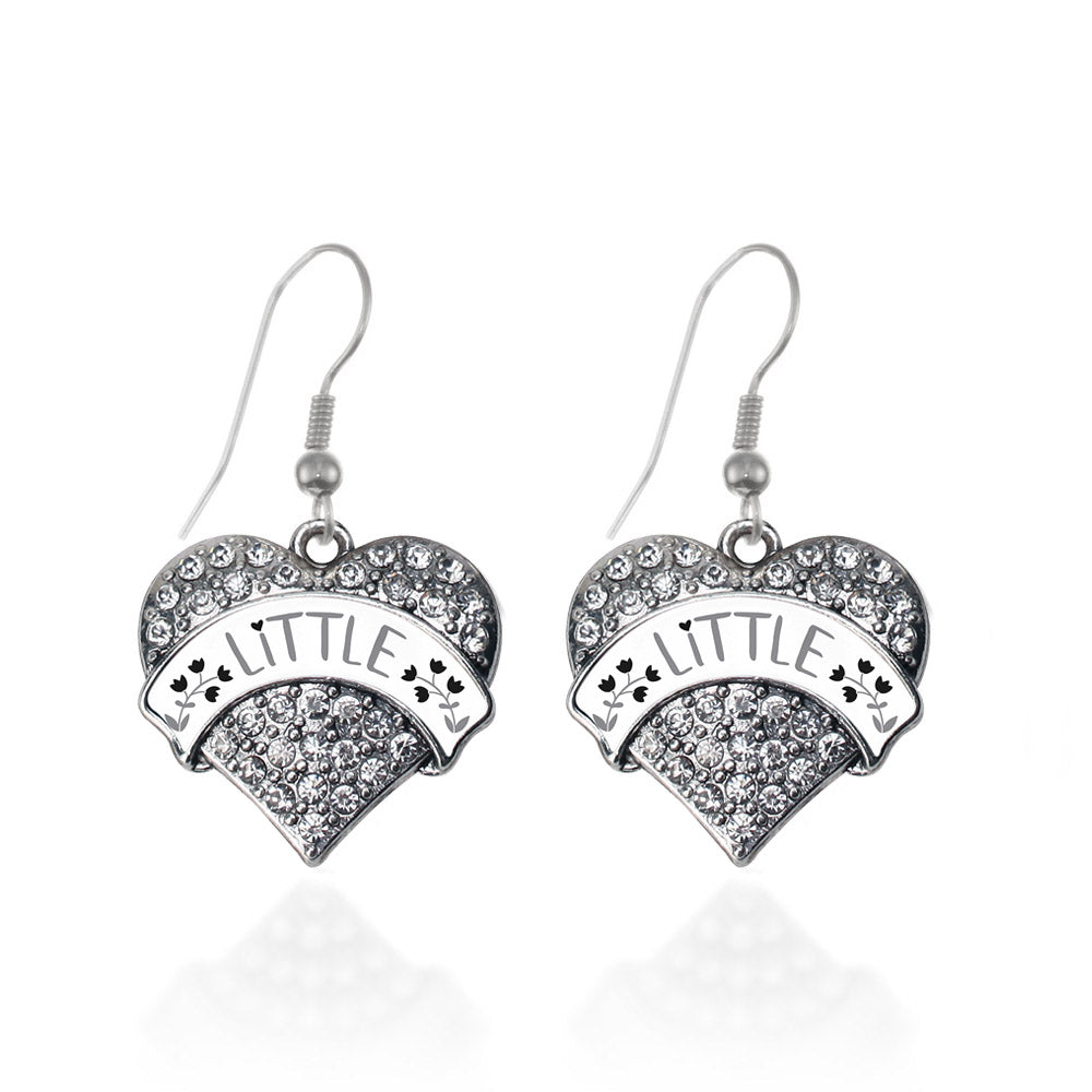 Silver Grey and Black Little Pave Heart Charm Dangle Earrings