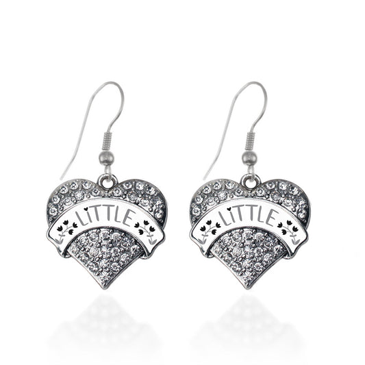 Silver Grey and Black Little Pave Heart Charm Dangle Earrings