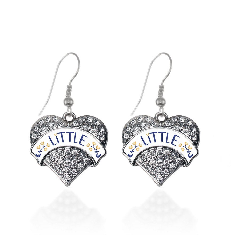 Silver Navy Blue and Gold Little Pave Heart Charm Dangle Earrings