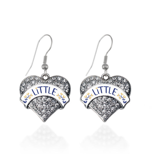 Silver Navy Blue and Gold Little Pave Heart Charm Dangle Earrings