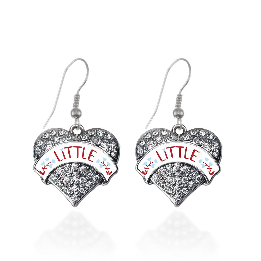 Silver Wine Red and Blue Little Pave Heart Charm Dangle Earrings