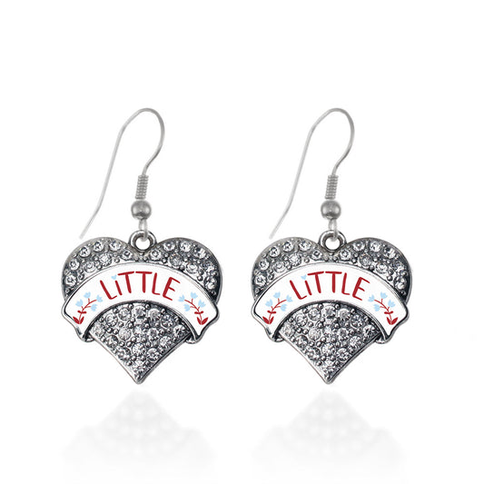 Silver Wine Red and Blue Little Pave Heart Charm Dangle Earrings