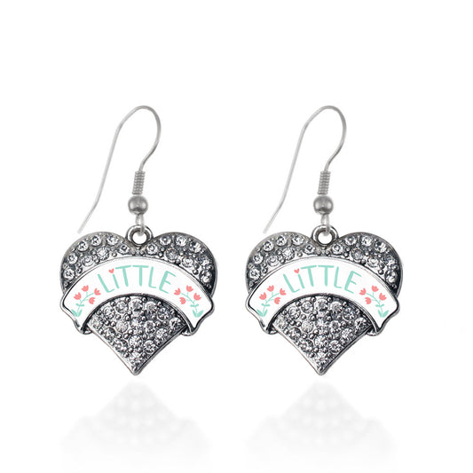 Silver Mint and Peach Little Pave Heart Charm Dangle Earrings