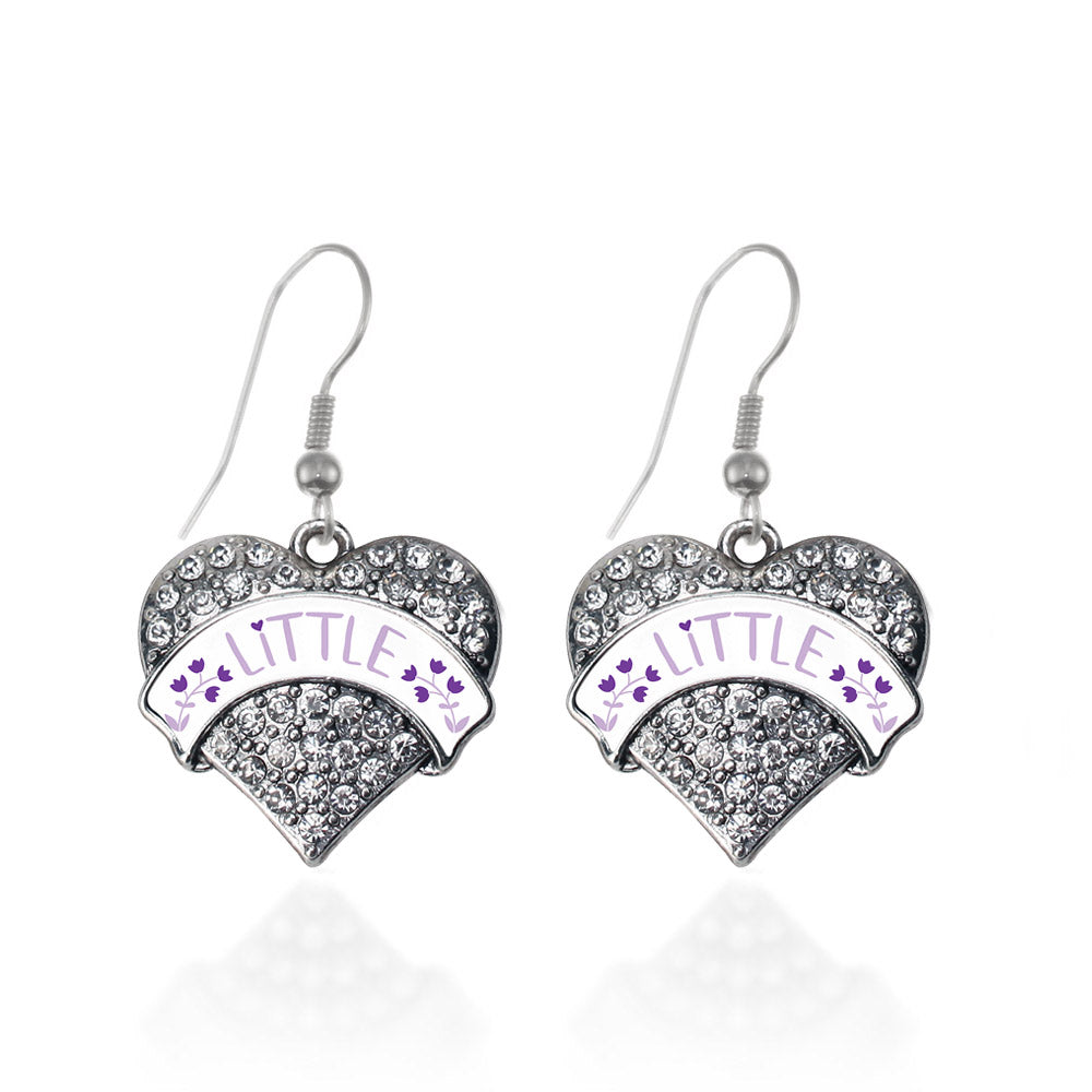 Silver Lavender and Royal Purple Little Pave Heart Charm Dangle Earrings