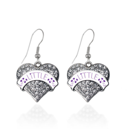 Silver Lavender and Royal Purple Little Pave Heart Charm Dangle Earrings