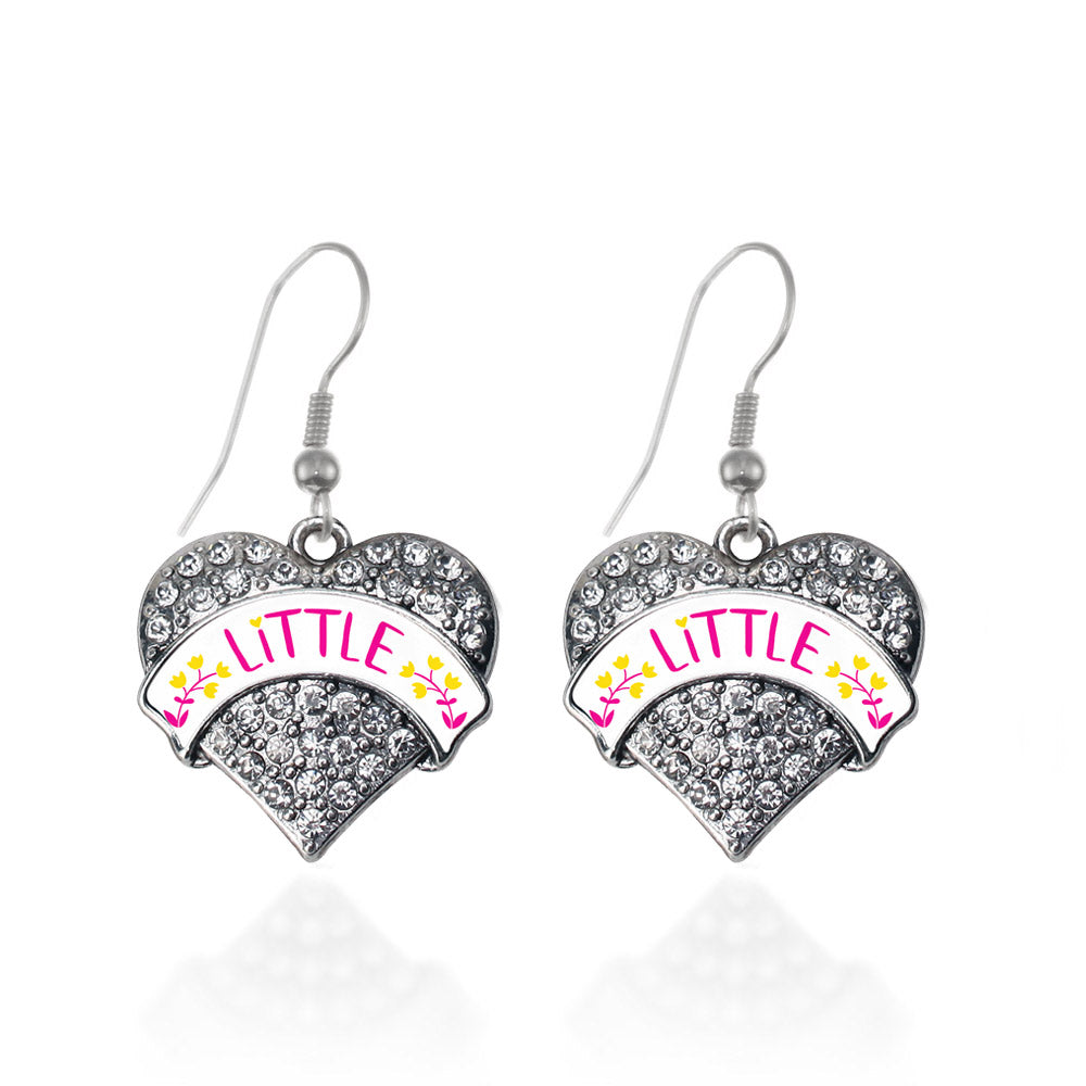 Silver Fuchsia and Yellow Little Pave Heart Charm Dangle Earrings